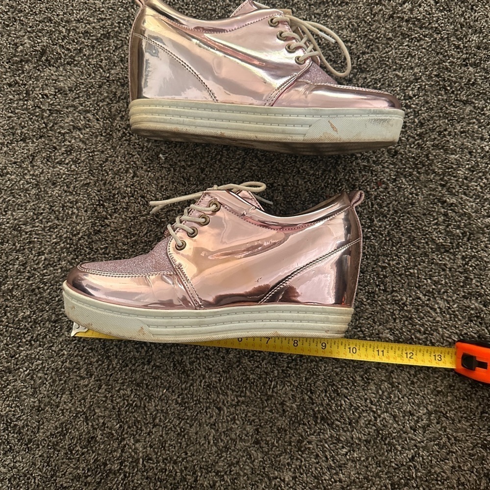 Rose Gold Glitter FUN Platform Sneakers Metallic Costume Fun Sole Shoes 8.5 - Picture 10 of 15